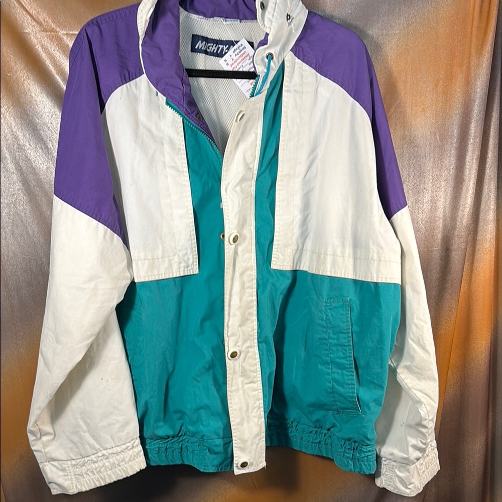 Vintage 80’s‎ Mighty-Mac is large Colorblock Windbreaker Jacket G1 spots
